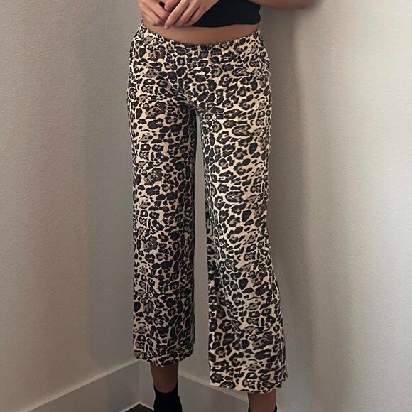Leopard print tan and brown wide-leg pants, Sz. M - Picture 4 of 7
